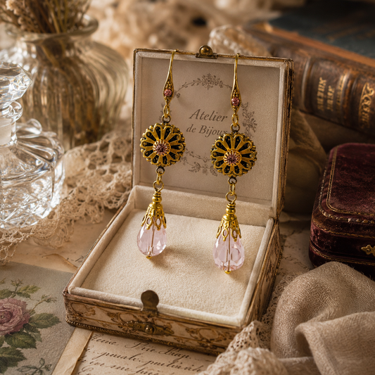 pendientes lagrima rosada estilo vintage bridgerton