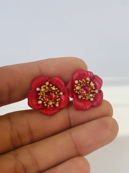 Pendientes Flores Eléboro Rojo