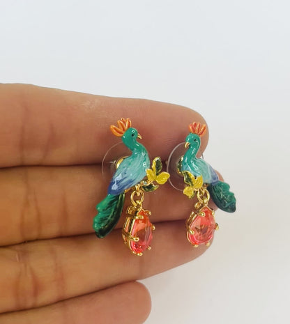 Pendientes Pavo Real y Cristal Facetado