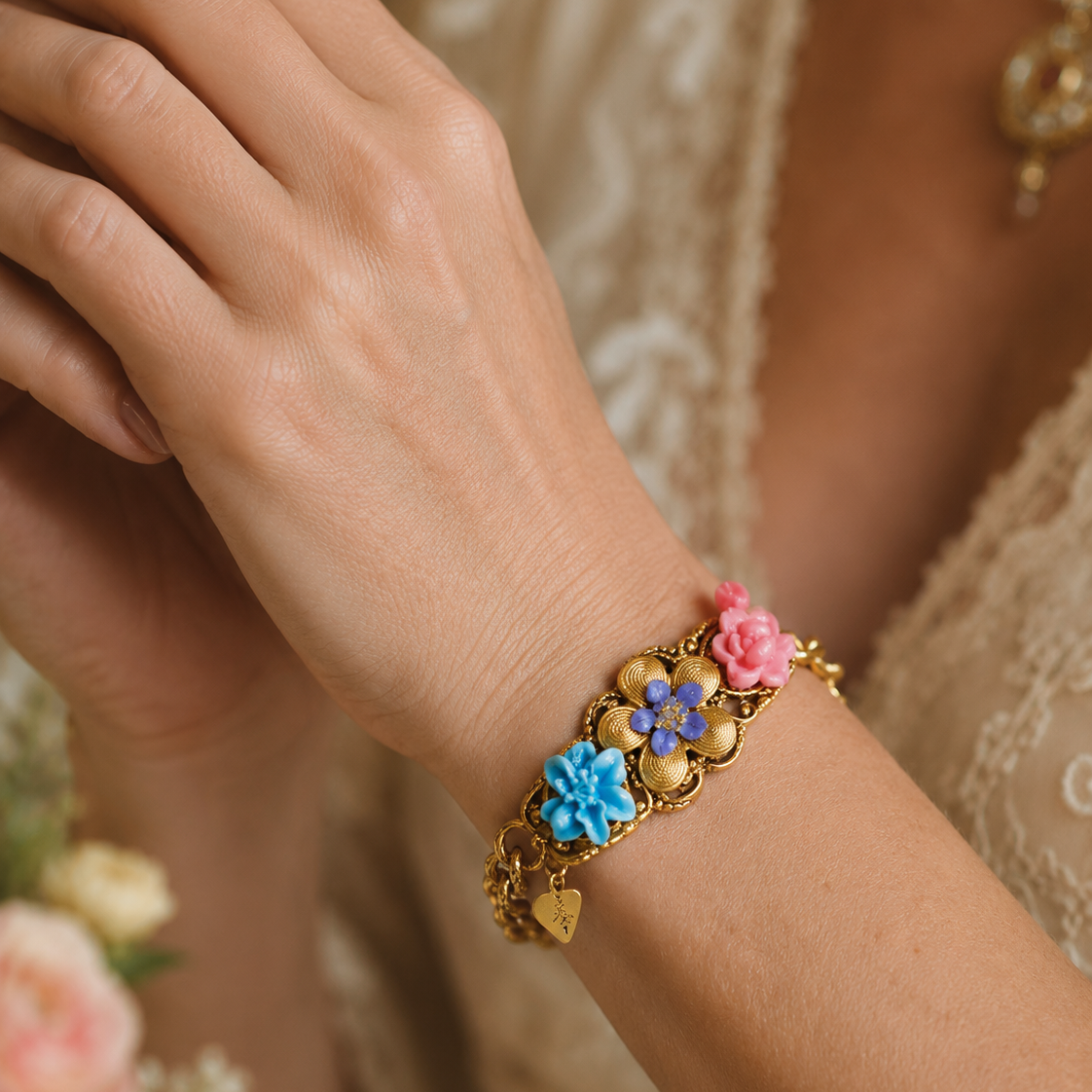 pulsera flores colores accesorios vintage