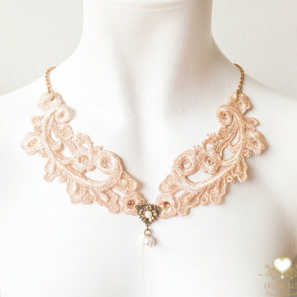 collar cuello de encaje beige